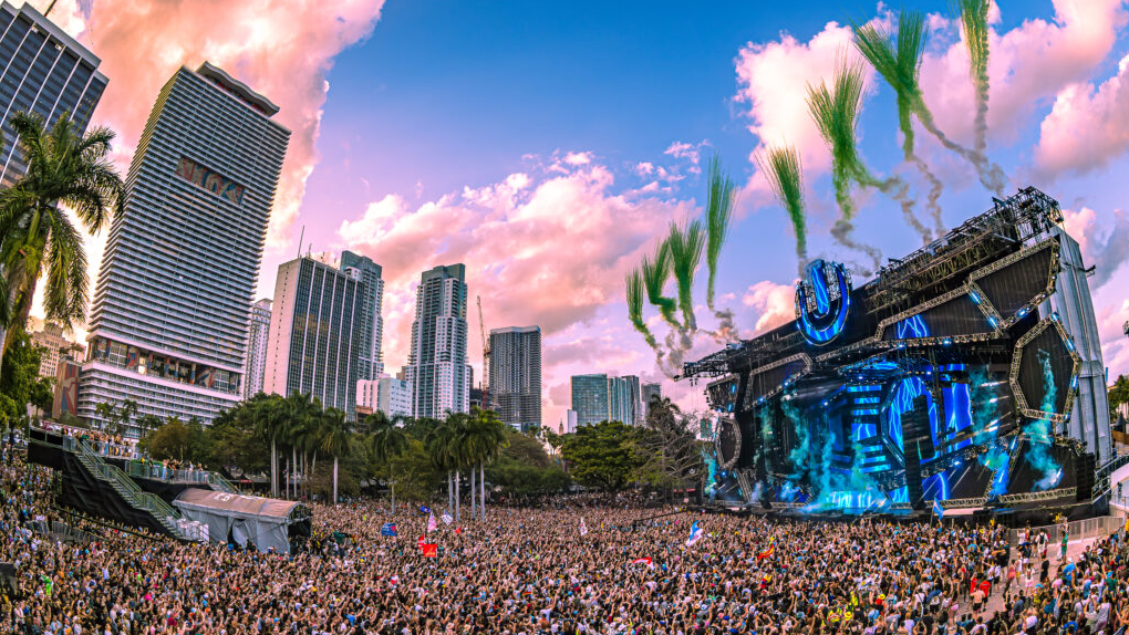 Ultra Music Festival crowd and stage lights at Bayfront Park Miami